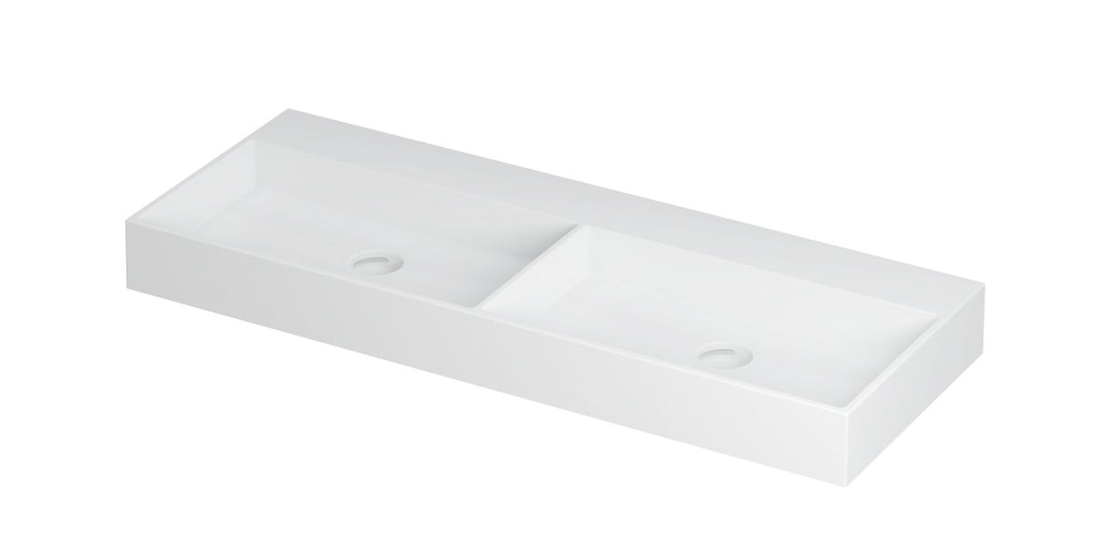 Ink United wastafel - porselein dubbel zonder kraangat incl. porseleinen click plug en verborgen overloop systeem - Mat Wit - 120x45 cm - 0206122