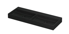 Ink United wastafel - porselein dubbel zonder kraangat incl. porseleinen click plug en verborgen overloop systeem - Mat Zwart - 120x45 cm - 0206124