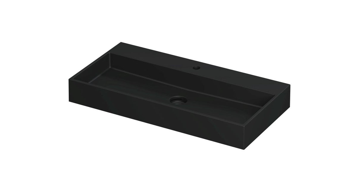 Ink United wastafel - porselein met 1 kraangat incl. porseleinen click plug en verborgen overloop systeem - Mat Zwart - 90x45 cm - 0206054