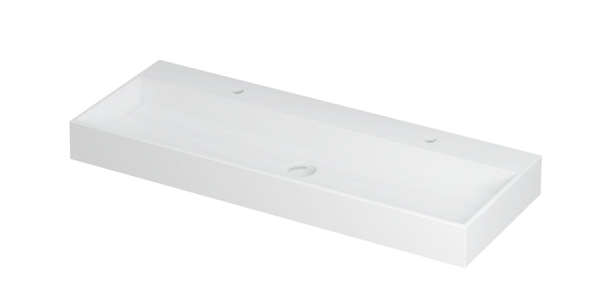 Ink United wastafel - porselein met 2 kraangaten incl. porseleinen click plug en verborgen overloop systeem - Mat Wit - 120x45 cm - 0206112