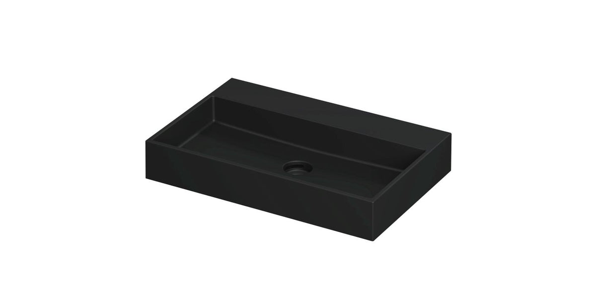 Ink United wastafel - porselein zonder kraangat incl. porseleinen click plug en verborgen overloop systeem - Mat Zwart - 70x45 cm - 0206024