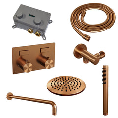 Brauer Edition inbouw doucheset - staafhanddouche - 20cm hoofdouche - gebogen wandarm - wandsteun - Geborsteld Koper PVD