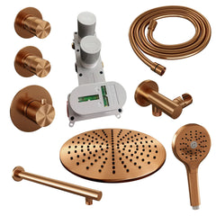 Brauer Edition thermostatische inbouw doucheset - Geborsteld Koper PVD - hoofddouche 30cm - wandarm - ronde handdouche