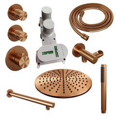 Brauer Edition thermostatische inbouw doucheset - Geborsteld Koper PVD - hoofddouche 30cm - wandarm - staafhanddouche