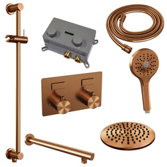 Brauer Edition inbouw doucheset - ronde handdouche - 20cm hoofdouche - rechte wandarm - glijstang - Geborsteld Koper PVD