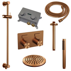 Brauer Edition inbouw doucheset - staafhanddouche - 20cm hoofdouche - plafondbuis - glijstang - Geborsteld Koper PVD