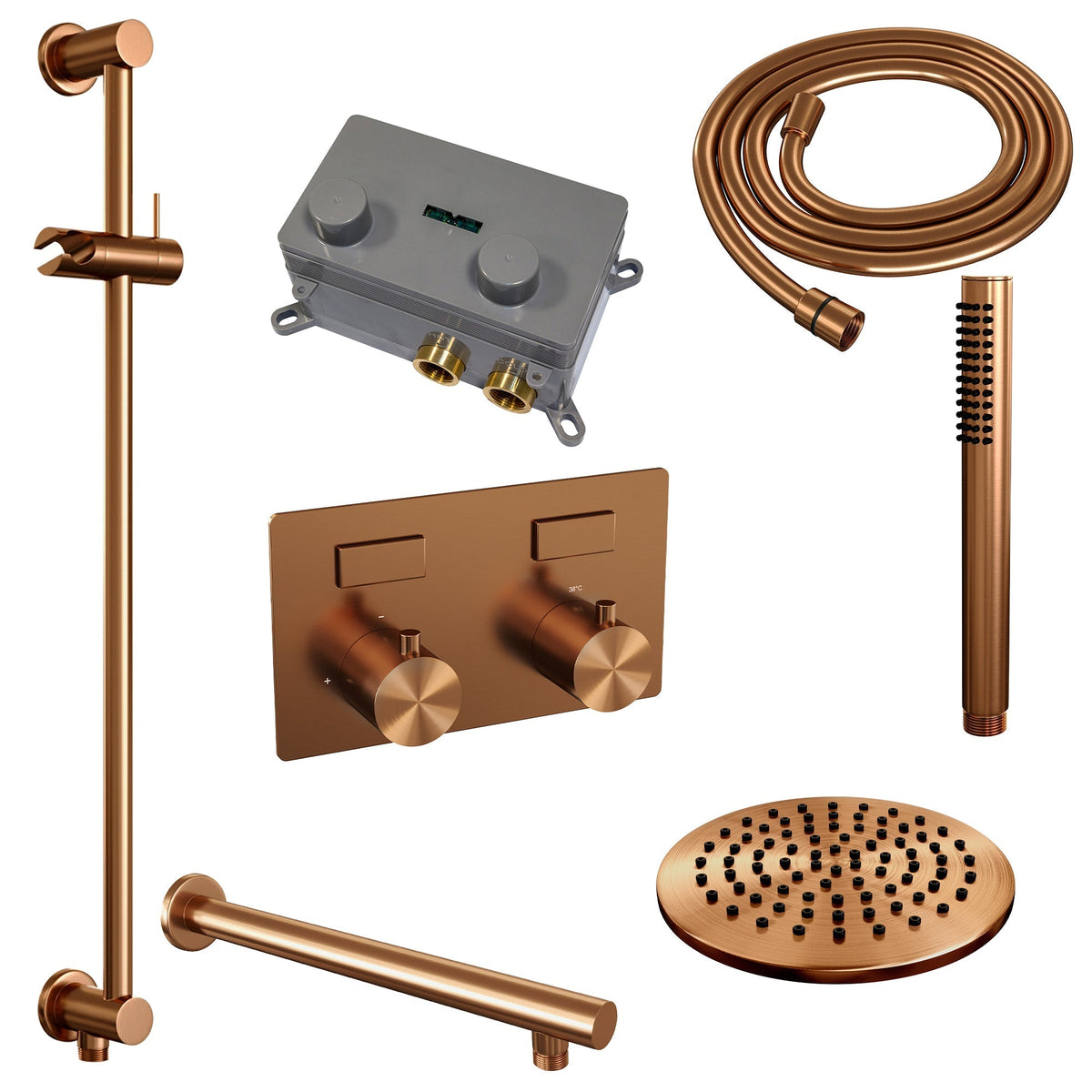Brauer Edition inbouw doucheset - staafhanddouche - 20cm hoofdouche - rechte wandarm - glijstang - Geborsteld Koper PVD