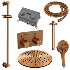 Brauer Carving inbouw doucheset - ronde handdouche - 30cm hoofdouche - plafondbuis - glijstang - Geborsteld Koper PVD