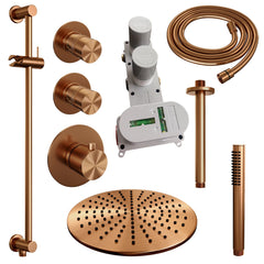 Brauer Edition thermostatische inbouw doucheset - Geborsteld Koper PVD - hoofddouche 30cm - plafondsteun - staafhanddouche - Glijstang