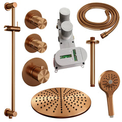 Brauer Edition thermostatische inbouw doucheset - Geborsteld Koper PVD - hoofddouche 30cm - plafondsteun - ronde handdouche - Glijstang