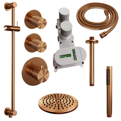 Brauer Carving thermostatische inbouw doucheset - hoofddouche 20cm - plafondbuis - staafhanddouche - Glijstang - Geborsteld Koper PVD