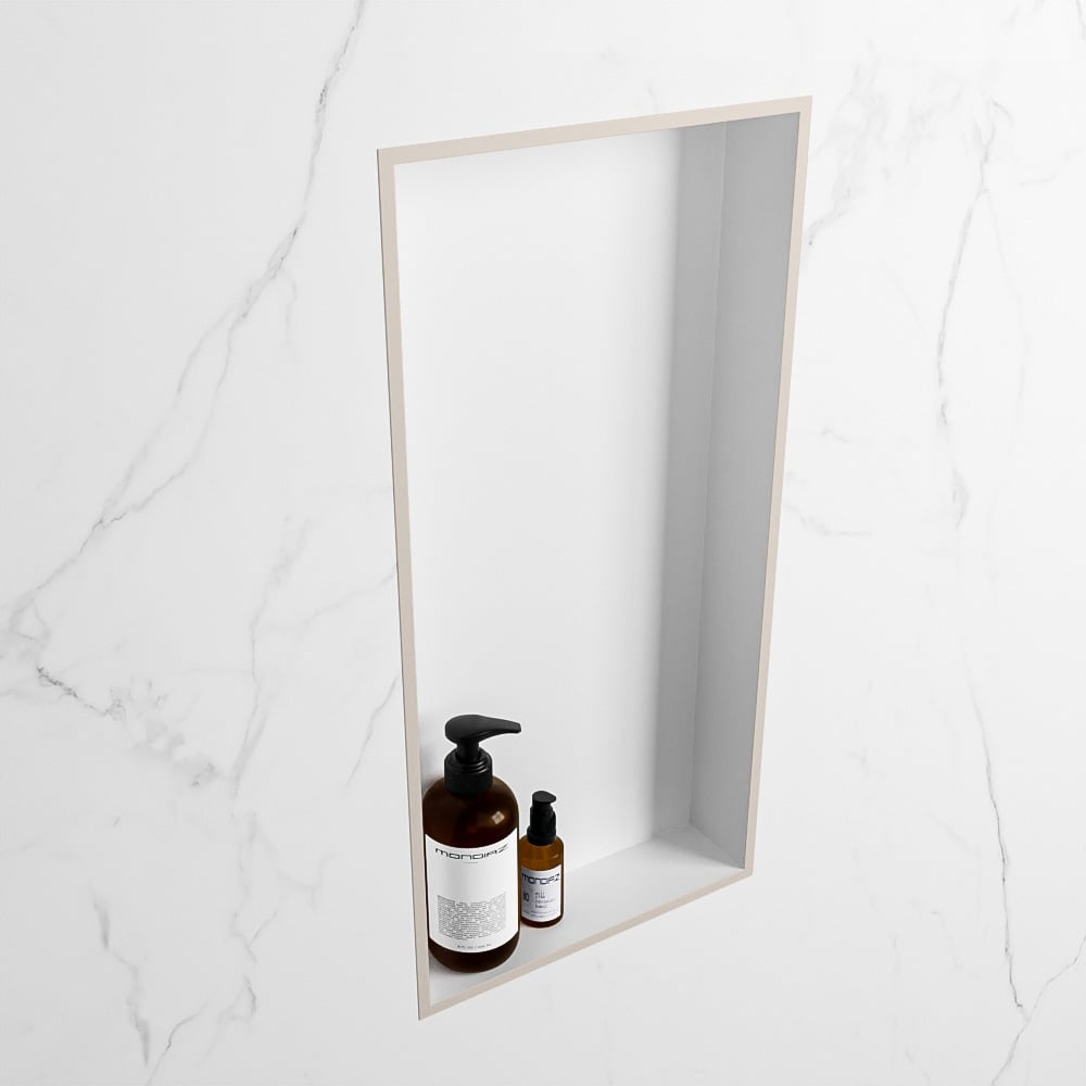 MONDIAZ EASY Nis 59,5x29,5cm in solid surface kleur Linen | Talc. 1 vak  geschikt voor in- of opbouw