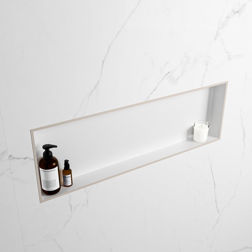 MONDIAZ EASY Nis 89,5x29,5cm in solid surface kleur Linen | Talc. 1 vak  geschikt voor in- of opbouw