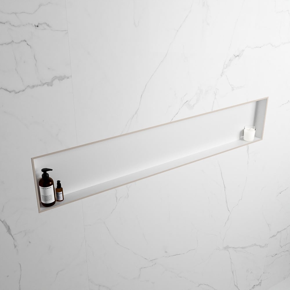 MONDIAZ EASY Nis 149,5x29,5cm in solid surface kleur Linen | Talc. 1 vak  geschikt voor in- of opbouw