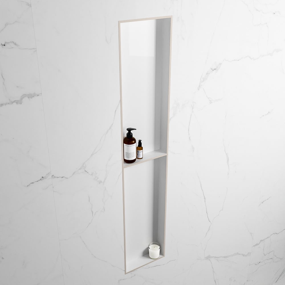 MONDIAZ EASY Nis 89,5x29,5cm in solid surface kleur Linen | Talc. 2 vakken geschikt voor in- of opbouw