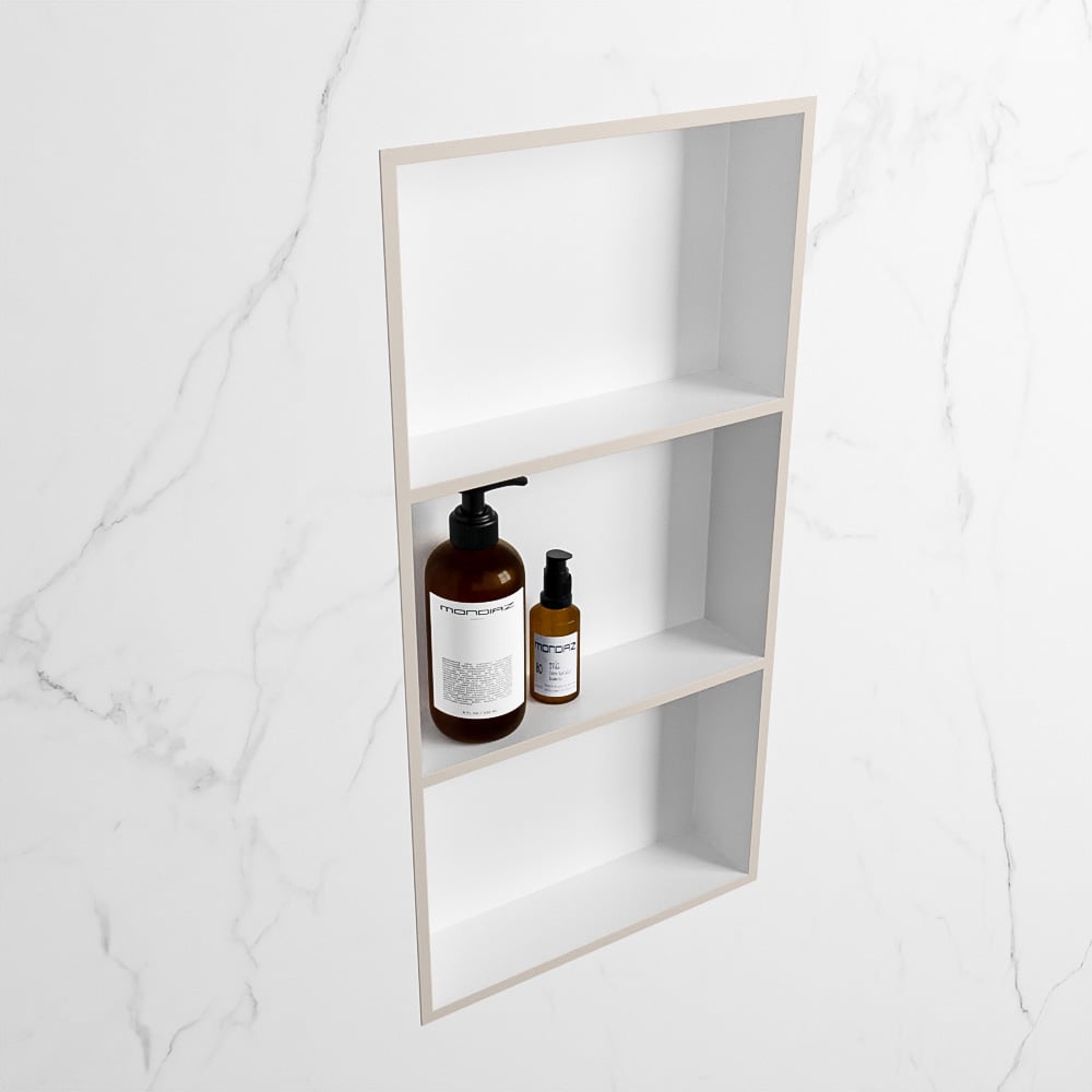 MONDIAZ EASY Nis 59,5x29,5cm in solid surface kleur Linen | Talc. 3 vakken  geschikt voor in- of opbouw