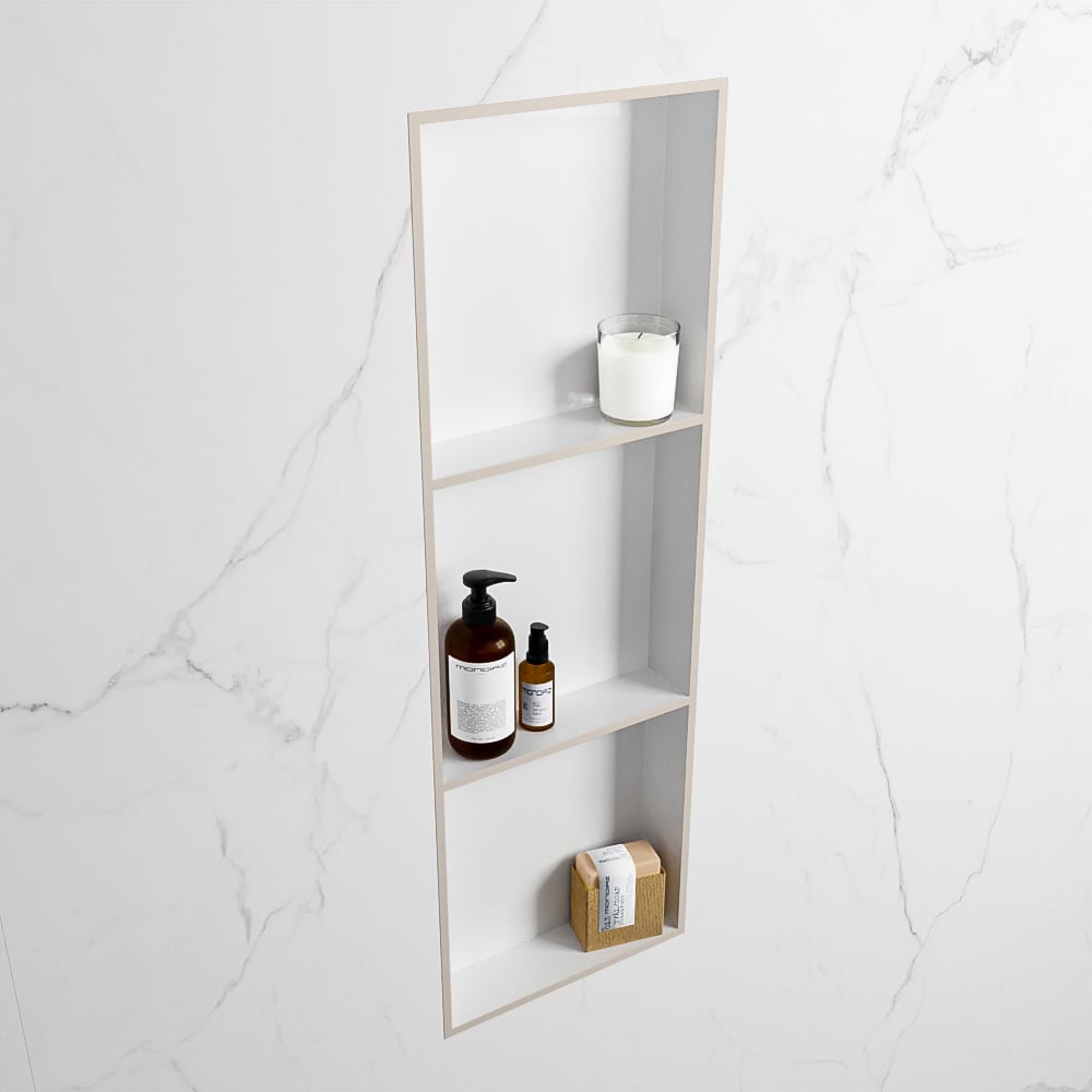 MONDIAZ EASY Nis 89,5x29,5cm in solid surface kleur Linen | Talc. 3 vakken  geschikt voor in- of opbouw
