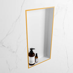 MONDIAZ EASY Nis 59,5x29,5cm in solid surface kleur Ocher | Talc. 1 vak  geschikt voor in- of opbouw