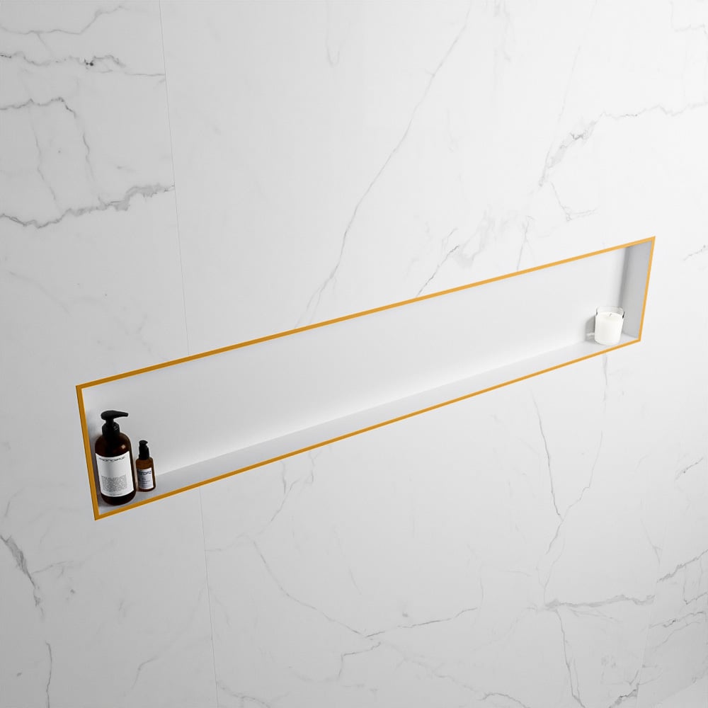 MONDIAZ EASY Nis 149,5x29,5cm in solid surface kleur Ocher | Talc. 1 vak  geschikt voor in- of opbouw