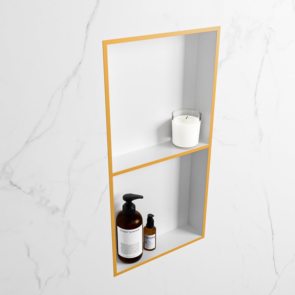 MONDIAZ EASY Nis 59,5x29,5cm in solid surface kleur Ocher | Talc. 2 vakken geschikt voor in- of opbouw