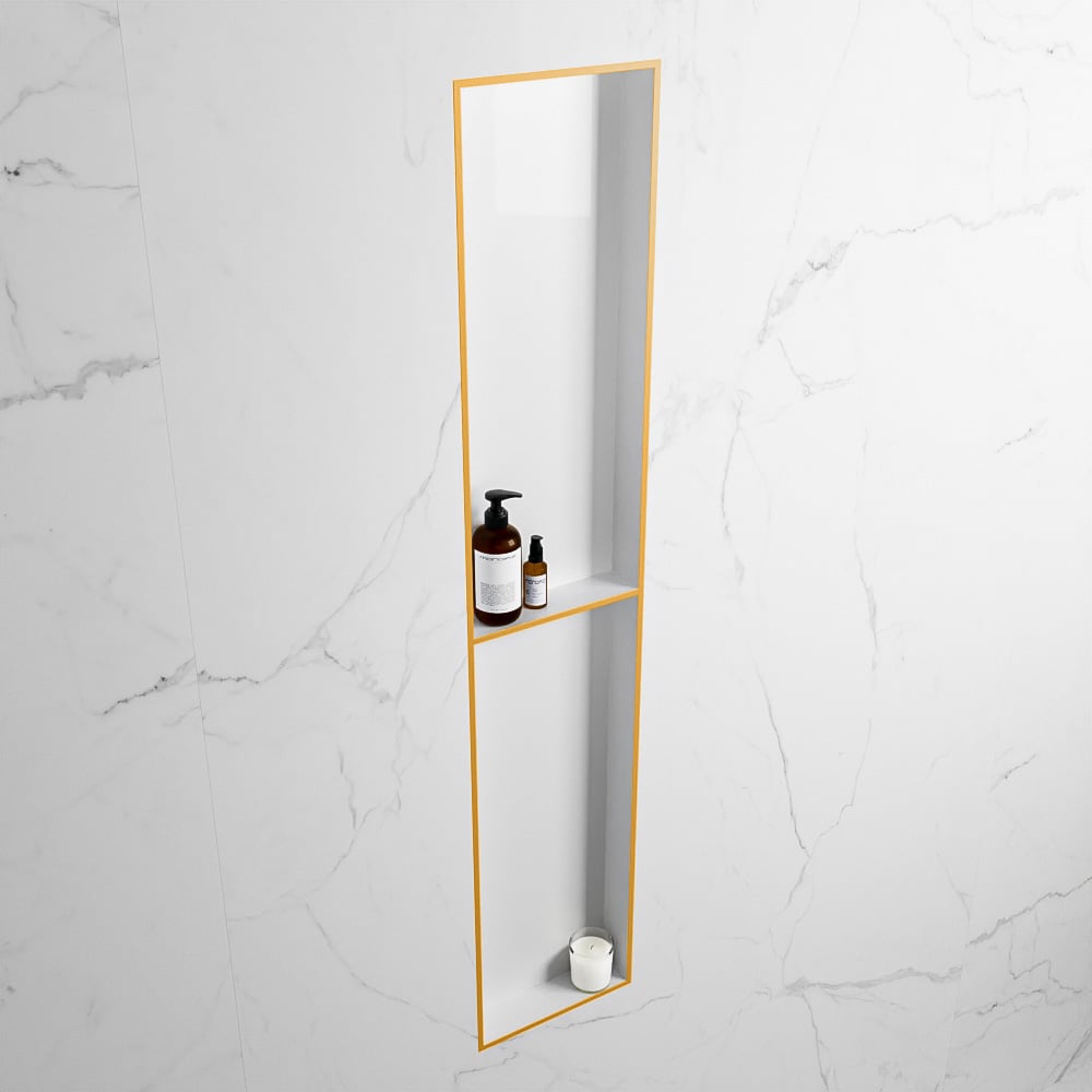 MONDIAZ EASY Nis 89,5x29,5cm in solid surface kleur Ocher | Talc. 2 vakken geschikt voor in- of opbouw
