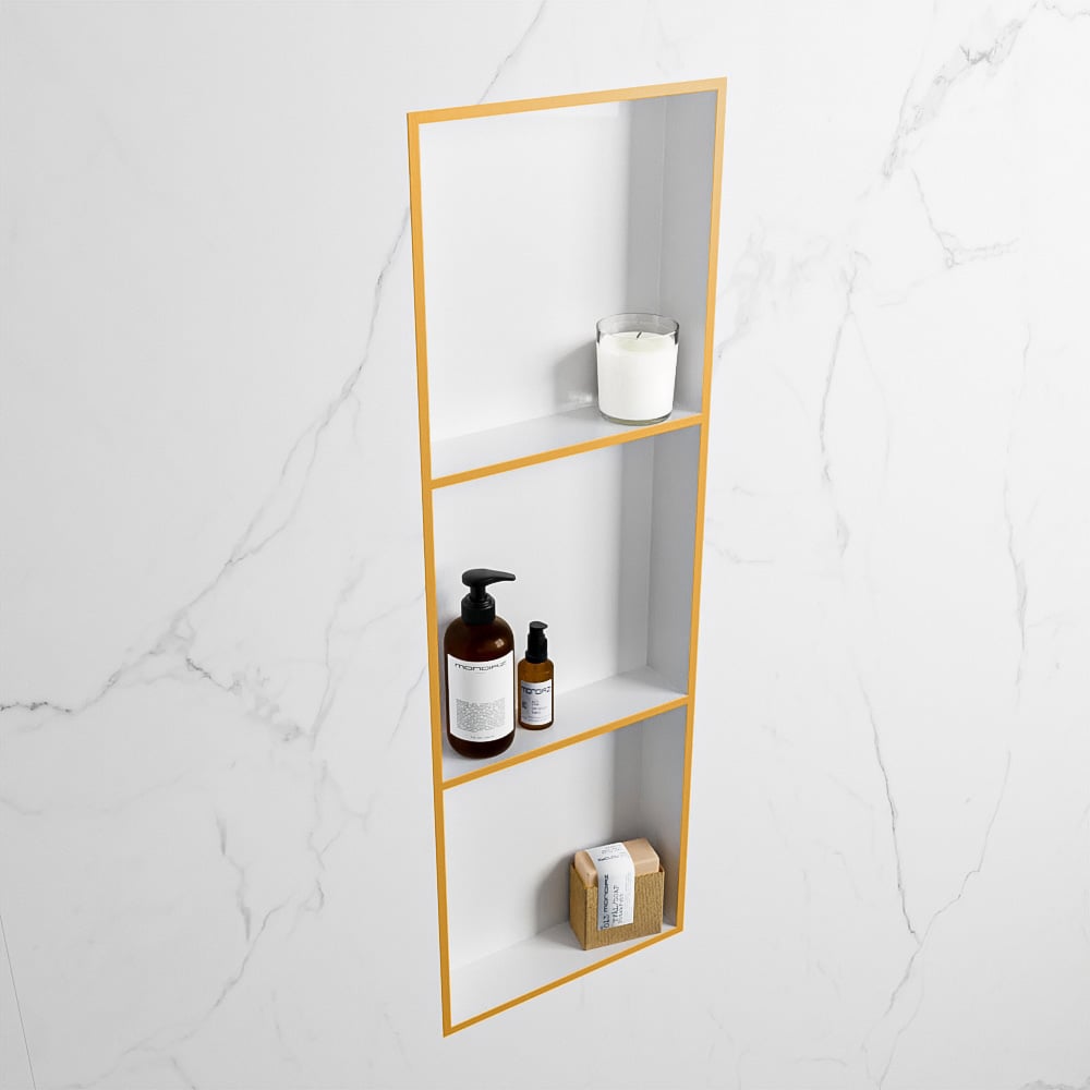 MONDIAZ EASY Nis 89,5x29,5cm in solid surface kleur Ocher | Talc. 3 vakken  geschikt voor in- of opbouw