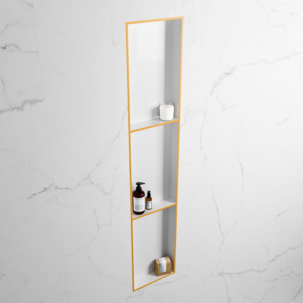 MONDIAZ EASY Nis 149,5x29,5cm in solid surface kleur Ocher | Talc. 3 vakken  geschikt voor in- of opbouw