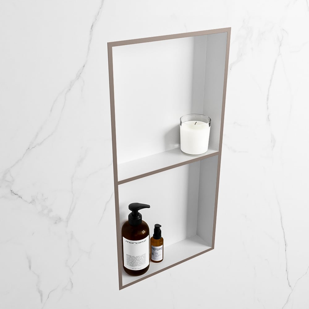 MONDIAZ EASY Nis 59,5x29,5cm in solid surface kleur Smoke | Talc. 2 vakken geschikt voor in- of opbouw