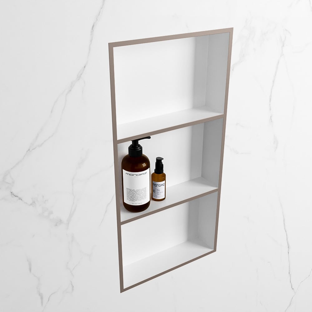 MONDIAZ EASY Nis 59,5x29,5cm in solid surface kleur Smoke | Talc. 3 vakken  geschikt voor in- of opbouw