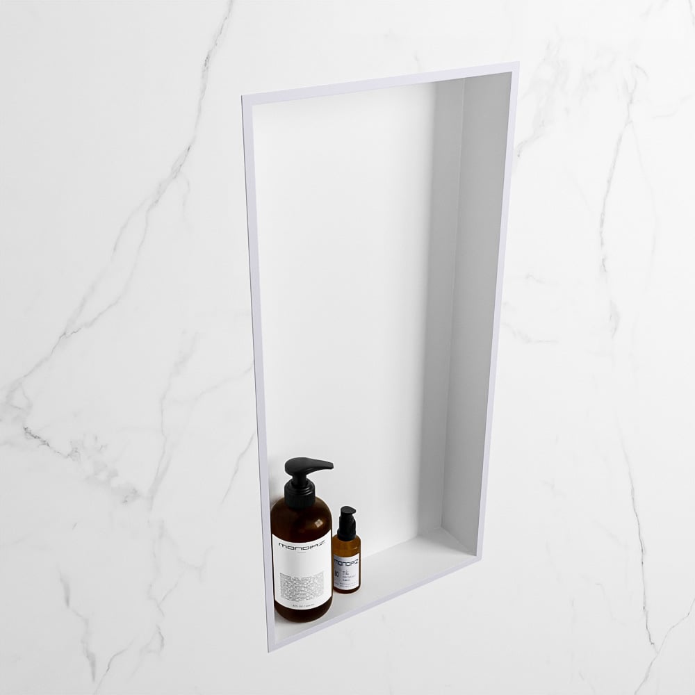 MONDIAZ EASY Nis 59,5x29,5cm in solid surface kleur Cale | Talc. 1 vak  geschikt voor in- of opbouw
