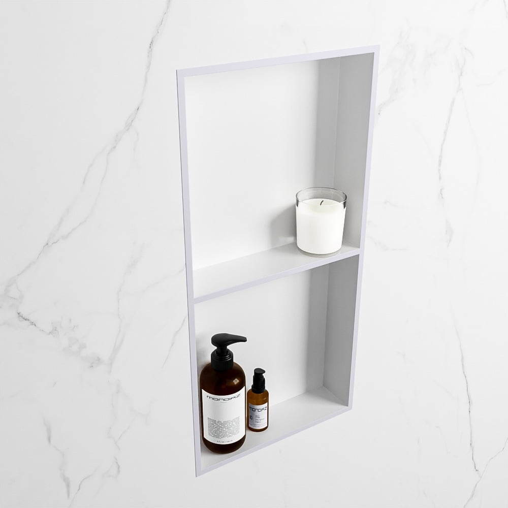MONDIAZ EASY Nis 59,5x29,5cm in solid surface kleur Cale | Talc. 2 vakken geschikt voor in- of opbouw
