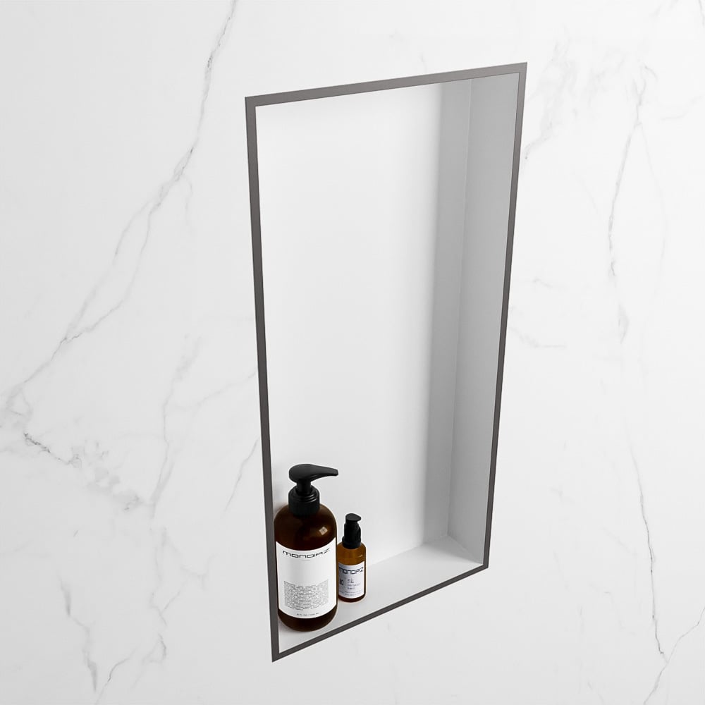MONDIAZ EASY Nis 59,5x29,5cm in solid surface kleur DarkGrey | Talc. 1 vak  geschikt voor in- of opbouw