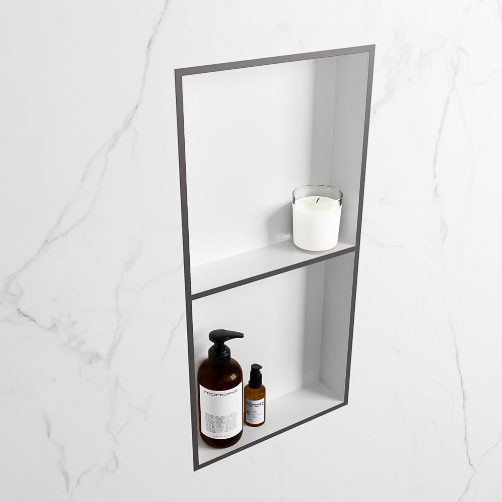 MONDIAZ EASY Nis 59,5x29,5cm in solid surface kleur DarkGrey | Talc. 2 vakken geschikt voor in- of opbouw
