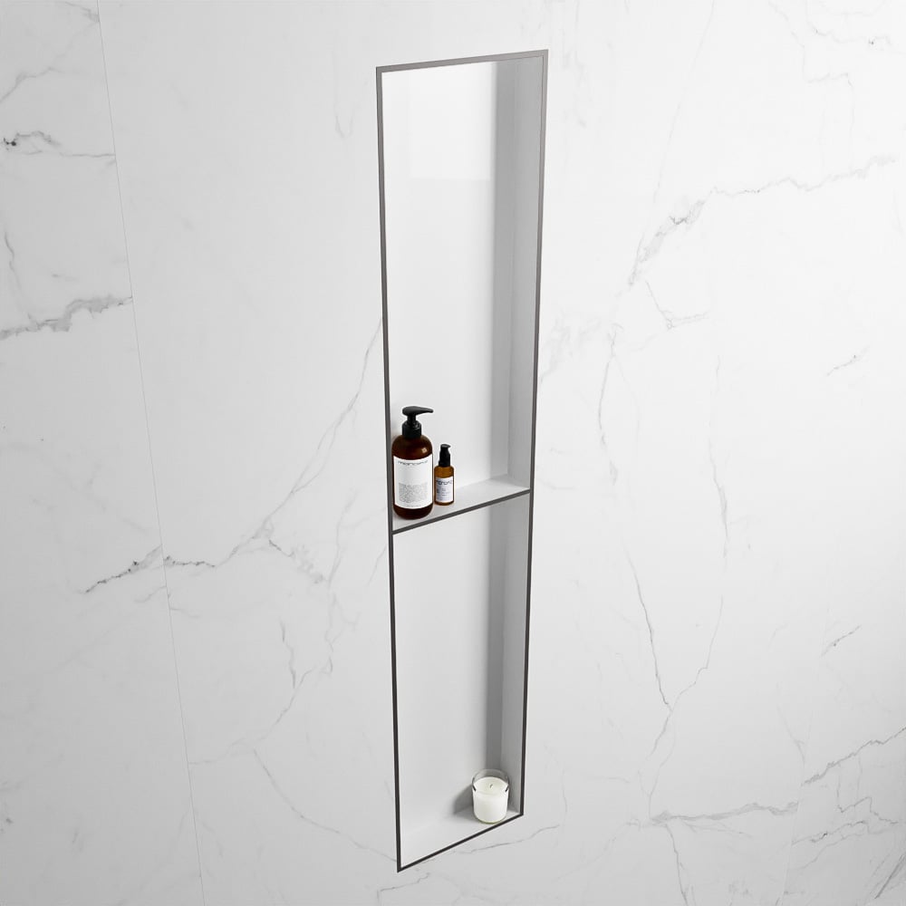 MONDIAZ EASY Nis 89,5x29,5cm in solid surface kleur DarkGrey | Talc. 2 vakken geschikt voor in- of opbouw