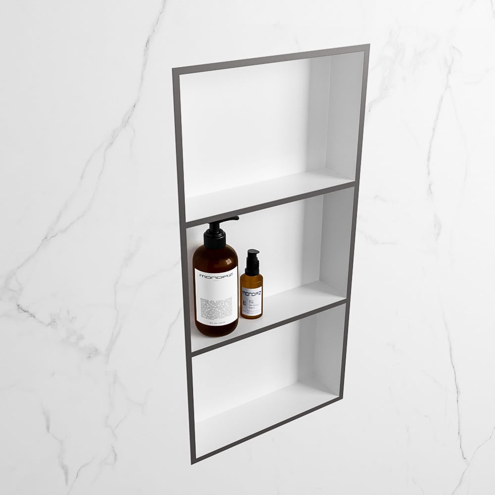 MONDIAZ EASY Nis 59,5x29,5cm in solid surface kleur DarkGrey | Talc. 3 vakken  geschikt voor in- of opbouw