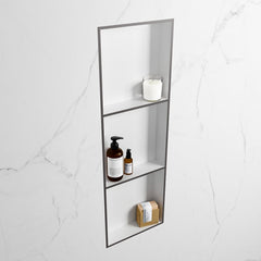 MONDIAZ EASY Nis 89,5x29,5cm in solid surface kleur DarkGrey | Talc. 3 vakken  geschikt voor in- of opbouw