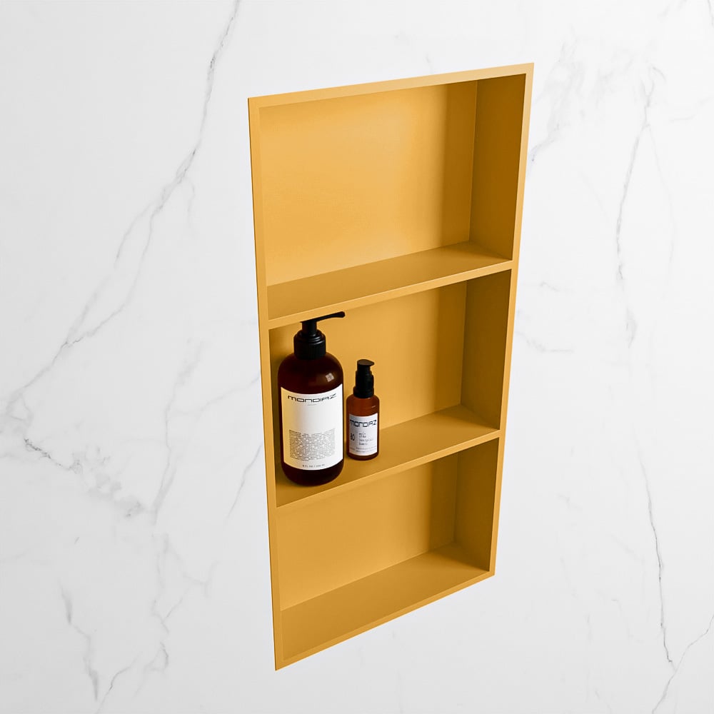 MONDIAZ EASY Nis 59,5x29,5cm in solid surface kleur Ocher | Ocher. 3 vakken  geschikt voor in- of opbouw