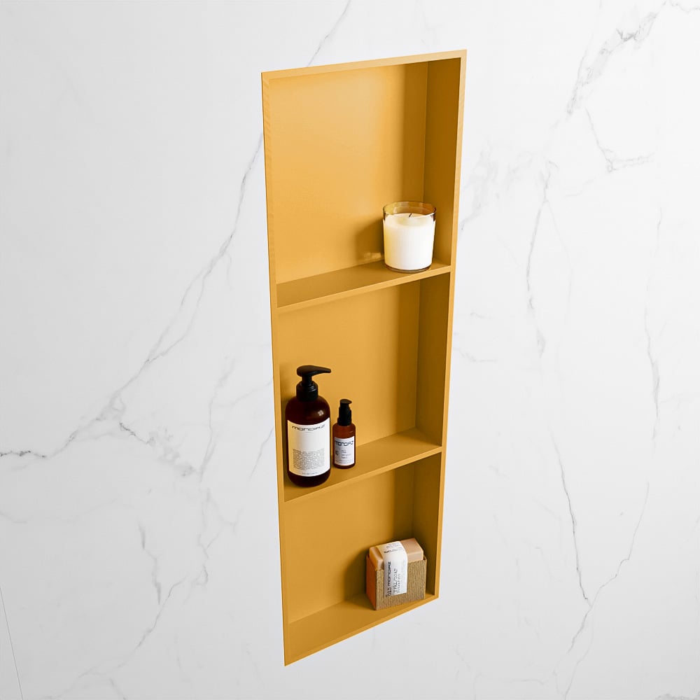 MONDIAZ EASY Nis 89,5x29,5cm in solid surface kleur Ocher | Ocher. 3 vakken  geschikt voor in- of opbouw
