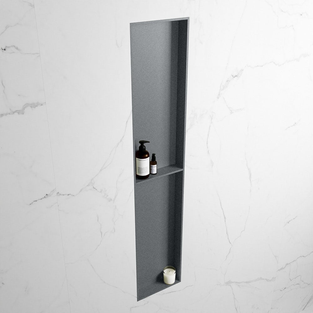 MONDIAZ EASY Nis 89,5x29,5cm in solid surface kleur Plata | Plata. 2 vakken geschikt voor in- of opbouw