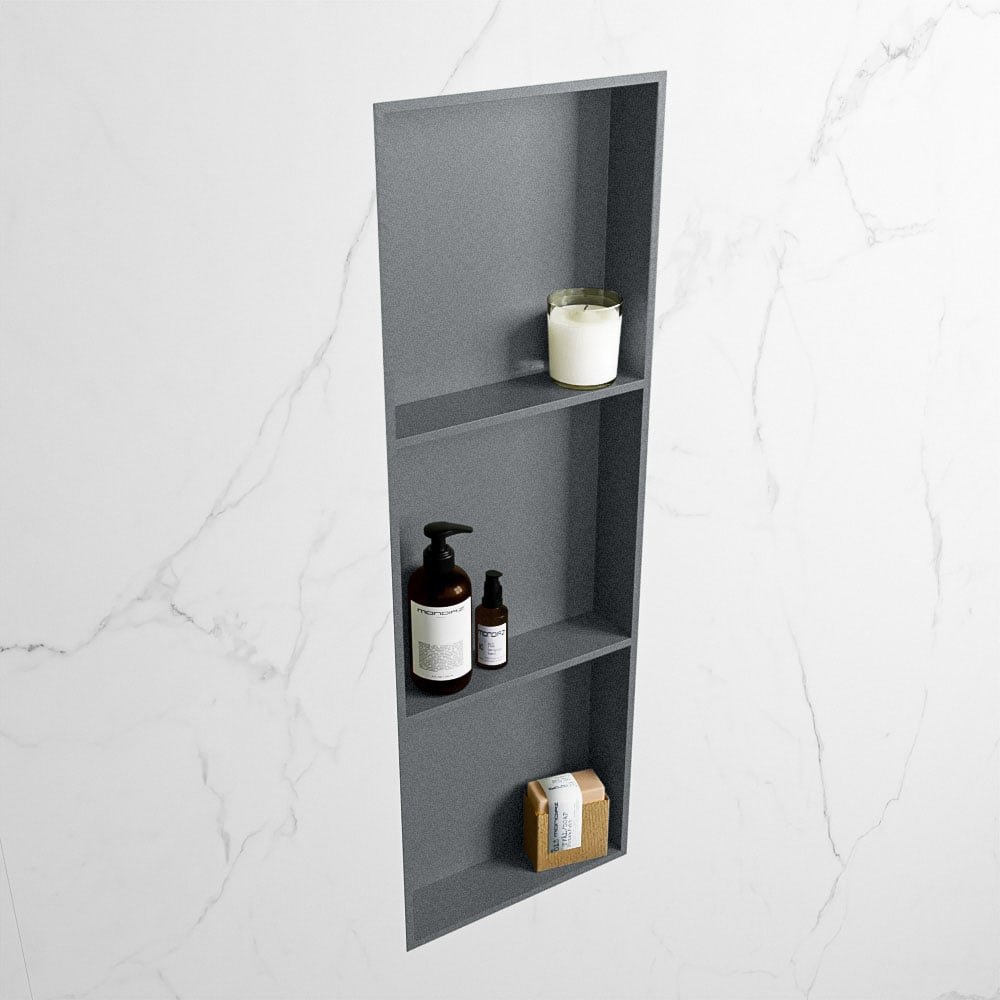 MONDIAZ EASY Nis 89,5x29,5cm in solid surface kleur Plata | Plata. 3 vakken  geschikt voor in- of opbouw