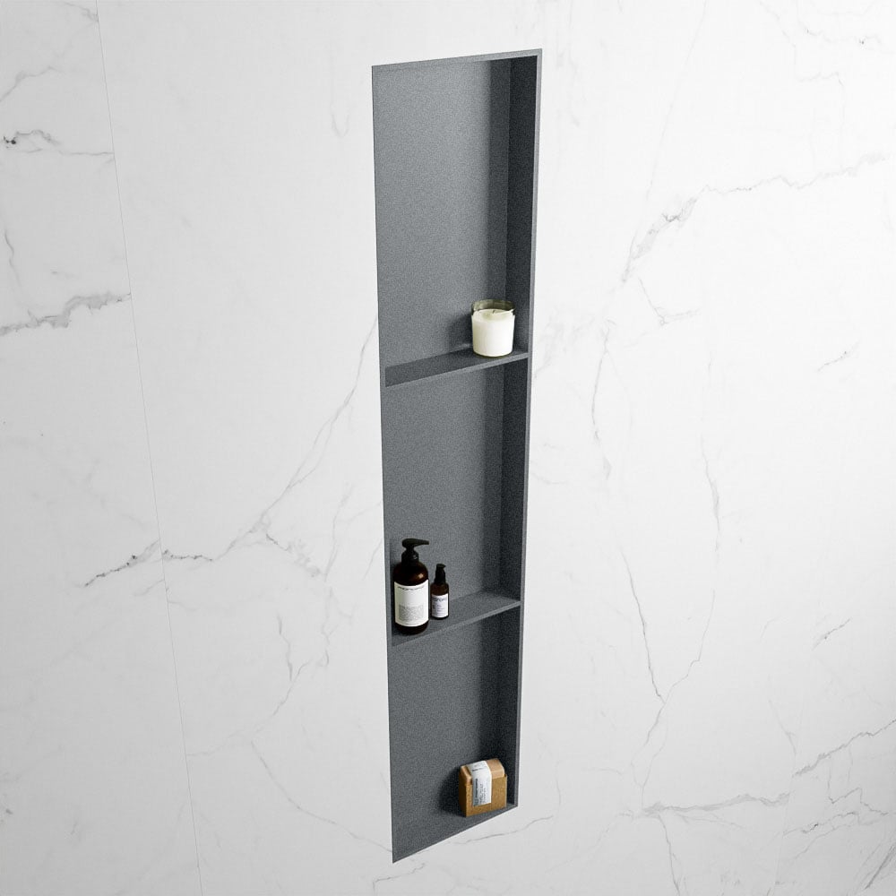 MONDIAZ EASY Nis 149,5x29,5cm in solid surface kleur Plata | Plata. 3 vakken  geschikt voor in- of opbouw