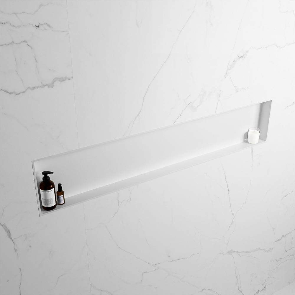 MONDIAZ EASY Nis 149,5x29,5cm in solid surface kleur Talc | Talc. 1 vak  geschikt voor in- of opbouw