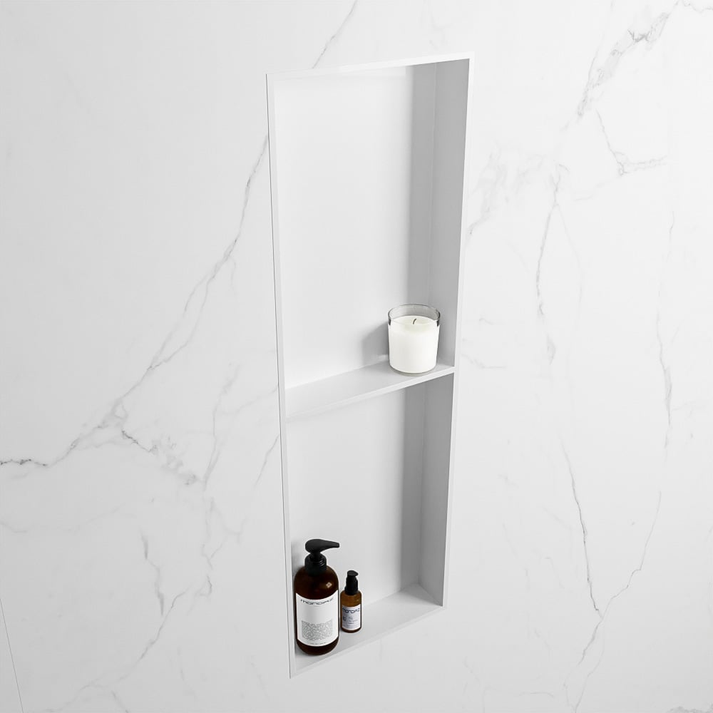 MONDIAZ EASY Nis 149,5x29,5cm in solid surface kleur Talc | Talc. 2 vakken geschikt voor in- of opbouw