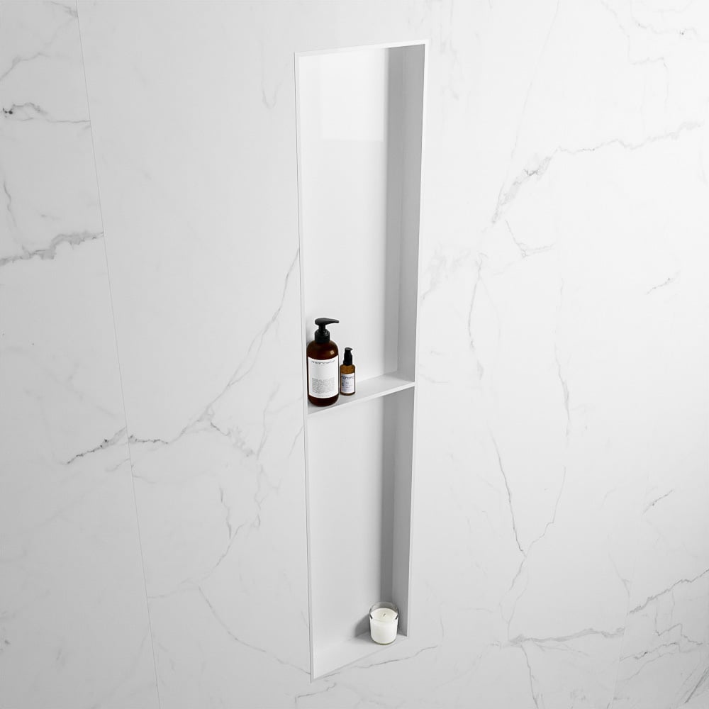 MONDIAZ EASY Nis 89,5x29,5cm in solid surface kleur Talc | Talc. 2 vakken geschikt voor in- of opbouw