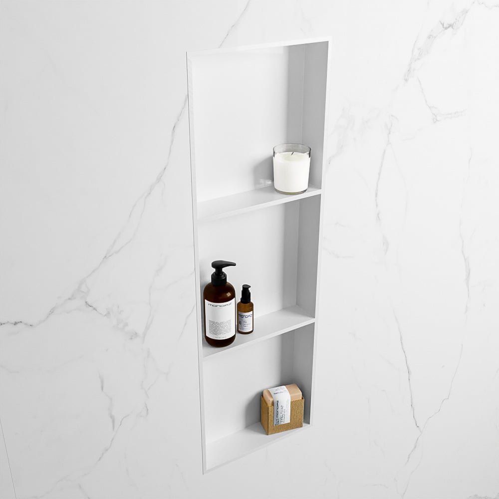 MONDIAZ EASY Nis 89,5x29,5cm in solid surface kleur Talc | Talc. 3 vakken  geschikt voor in- of opbouw