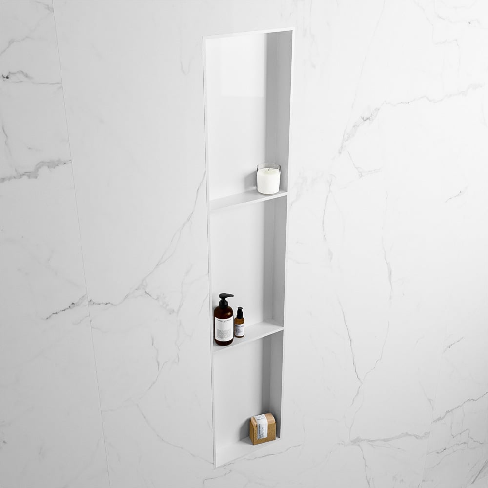 MONDIAZ EASY Nis 149,5x29,5cm in solid surface kleur Talc | Talc. 3 vakken  geschikt voor in- of opbouw