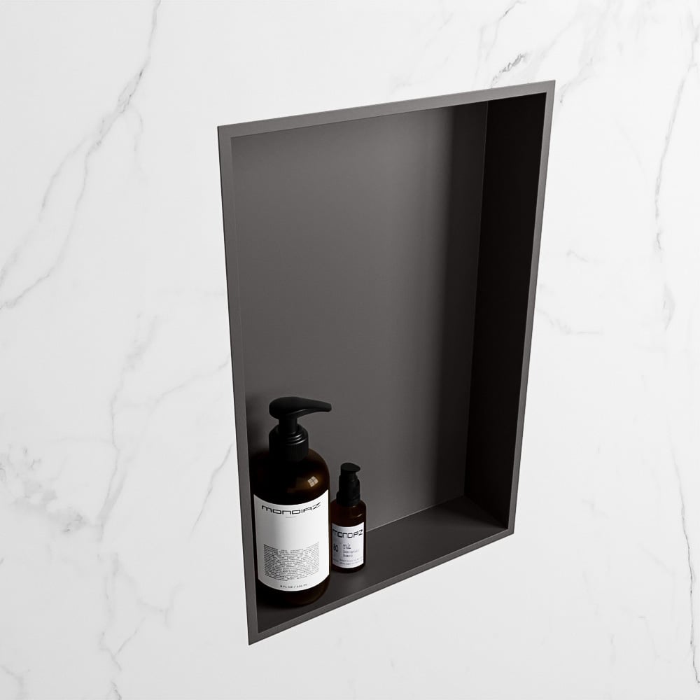 MONDIAZ EASY Nis 44,5x29,5cm in solid surface kleur DarkGrey | DarkGrey. 1 vak  geschikt voor in- of opbouw