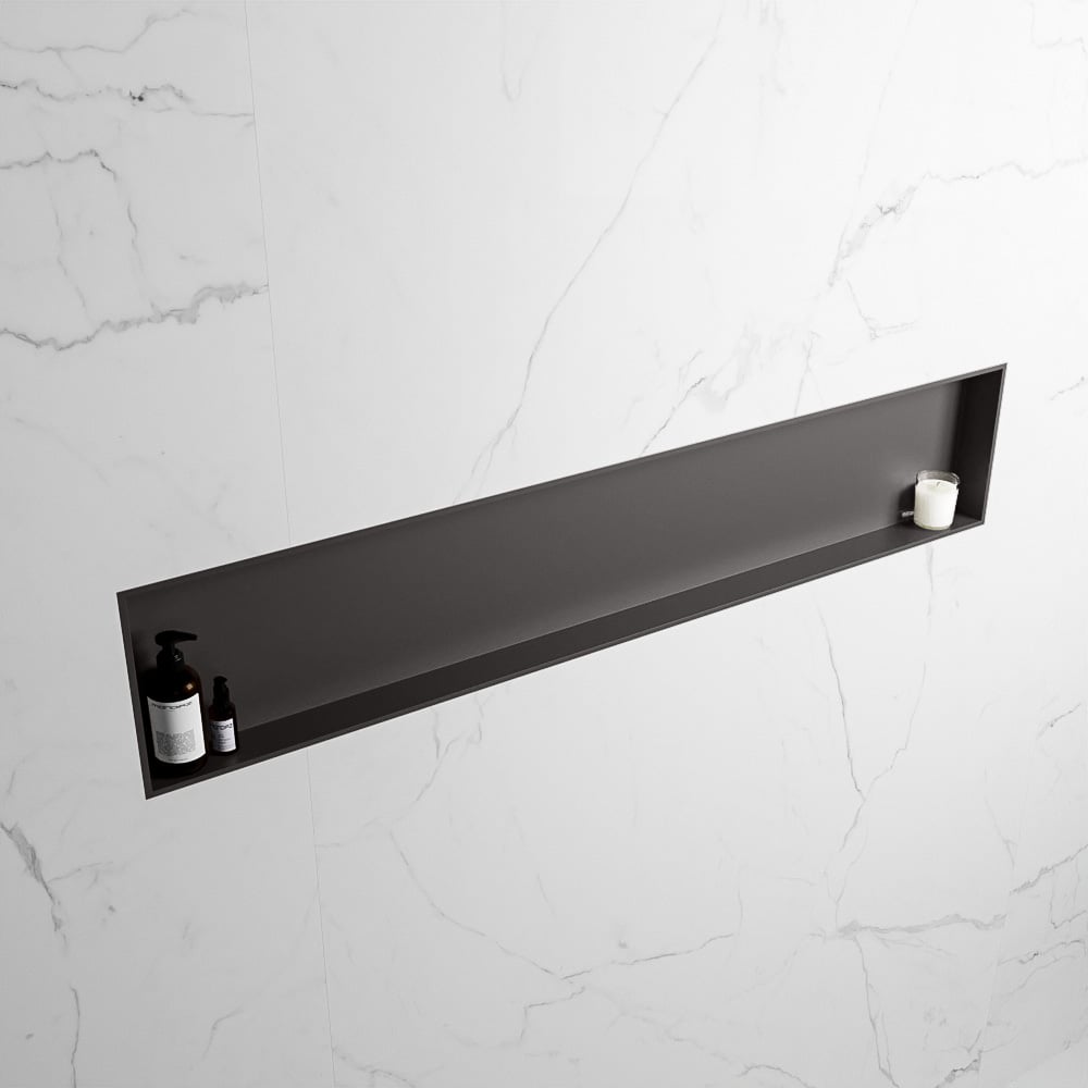 MONDIAZ EASY Nis 149,5x29,5cm in solid surface kleur DarkGrey | DarkGrey. 1 vak  geschikt voor in- of opbouw