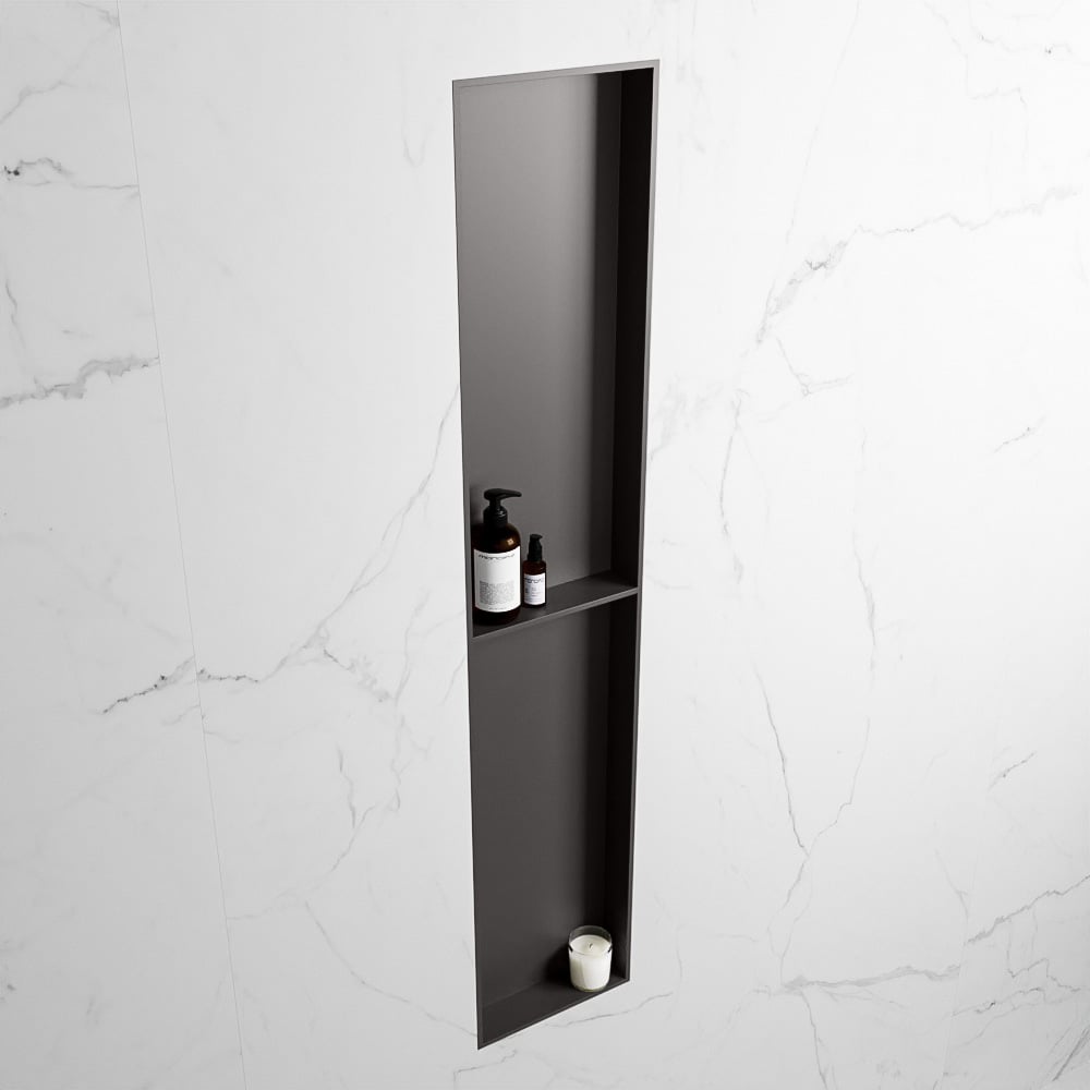 MONDIAZ EASY Nis 89,5x29,5cm in solid surface kleur DarkGrey | DarkGrey. 2 vakken geschikt voor in- of opbouw