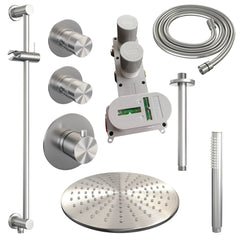 Brauer Edition thermostatische inbouw doucheset - geborsteld RVS PVD - hoofddouche 30cm - plafondsteun - staafhanddouche - Glijstang - geborsteld RVS PVD
